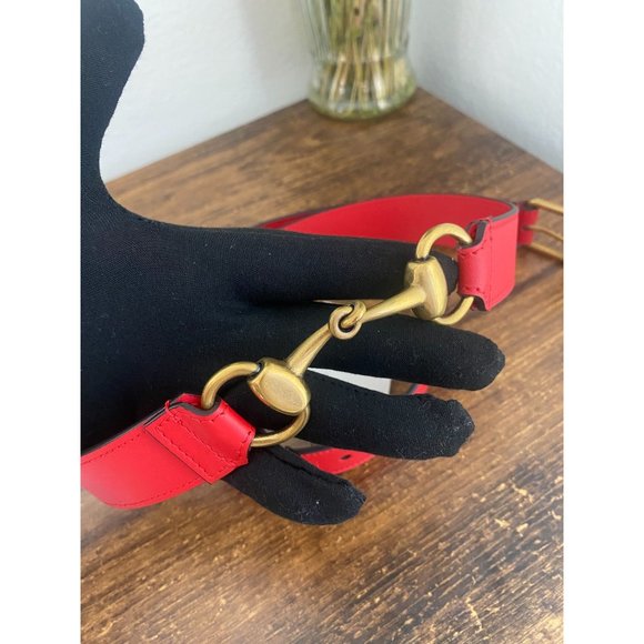 GUCCI BIT BELT 488939 RED & GOLD LEATHER NEW RED LEATHER BELT 110/44 main image 8